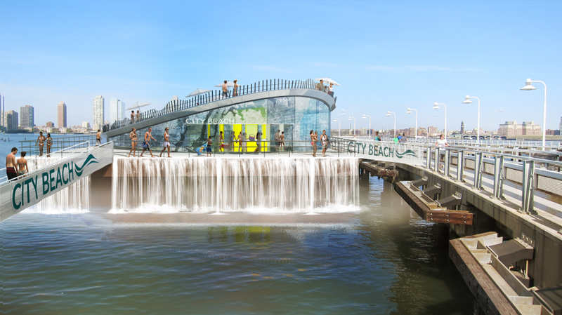 Illustration for article titled The Plan to Build a Floating Beach That Travels Around NYC's Shores